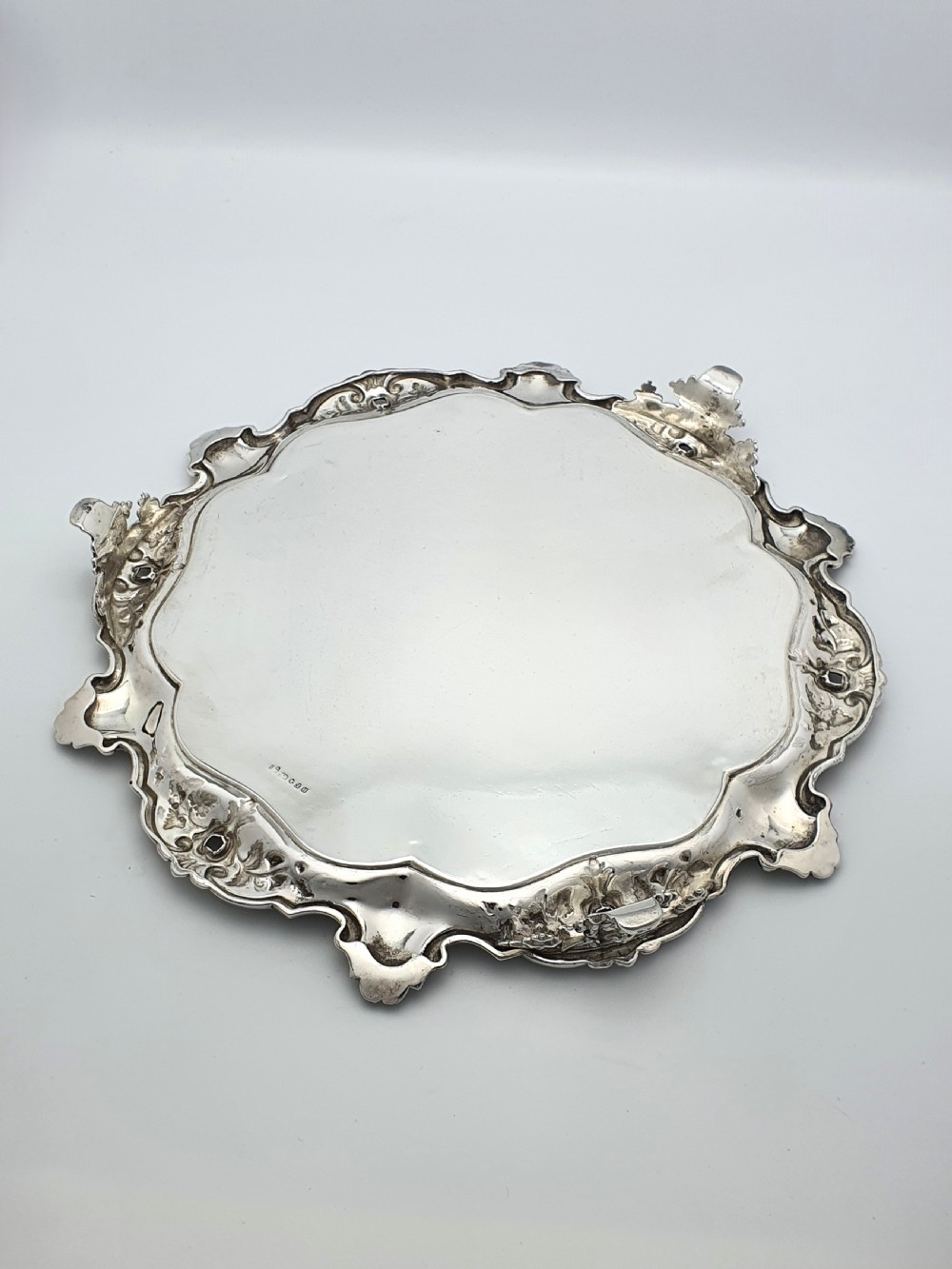 Unusual Antique Victorian Silver-Plated Salver with Figural Masks & Ornate Engraving – circa 1880 View IV