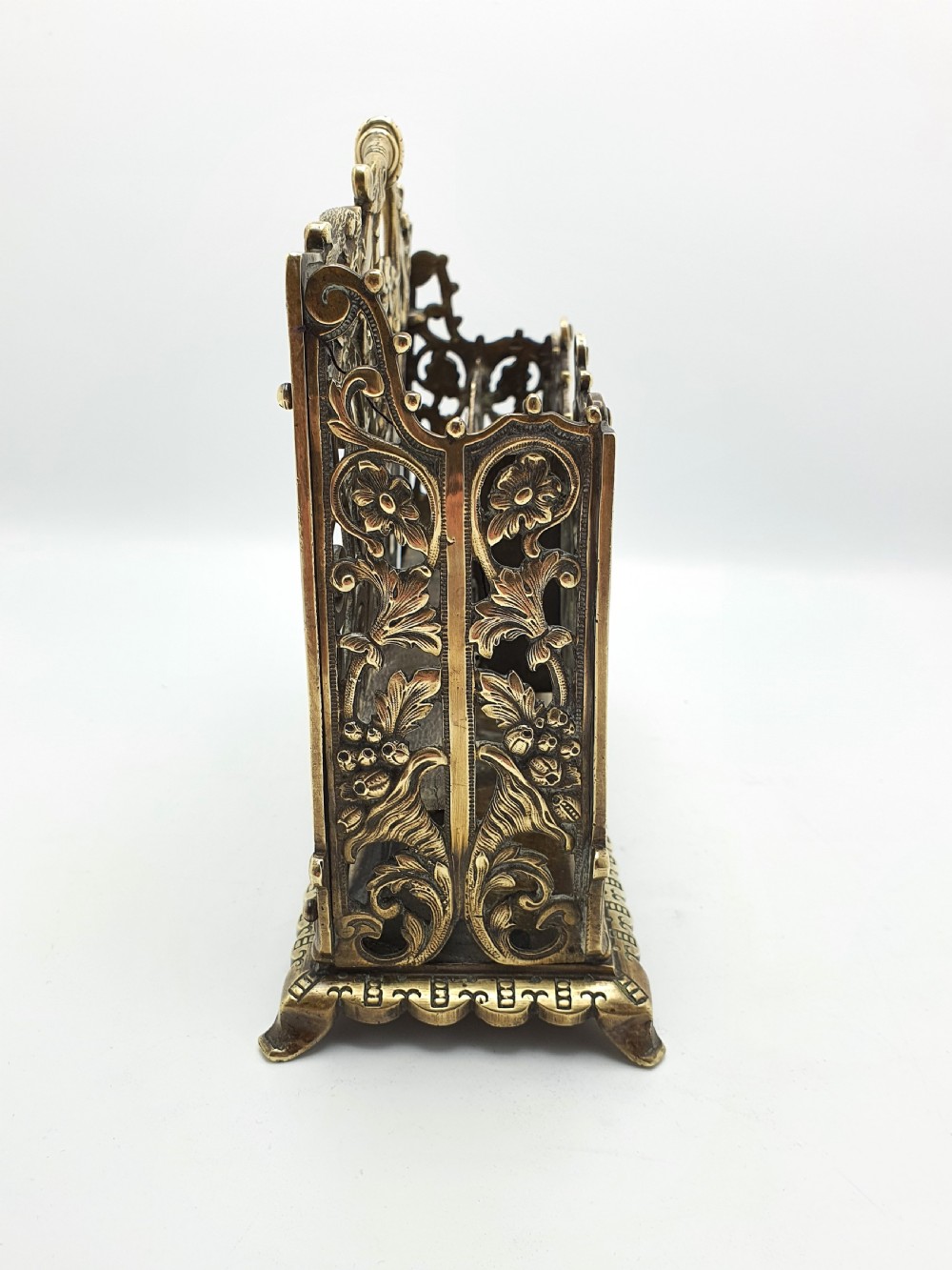 Handsome Antique Victorian Ornate Brass Letter Rack with Pierced Scrollwork & Classical Mask Motif – circa 1890 View VI