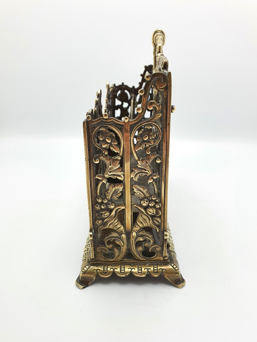 Handsome Antique Victorian Ornate Brass Letter Rack with Pierced Scrollwork & Classical Mask Motif – circa 1890 View VII