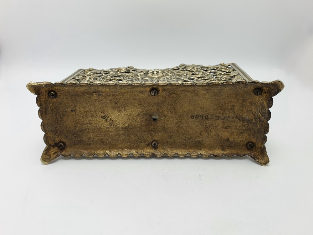 Handsome Antique Victorian Ornate Brass Letter Rack with Pierced Scrollwork & Classical Mask Motif – circa 1890 View VIII