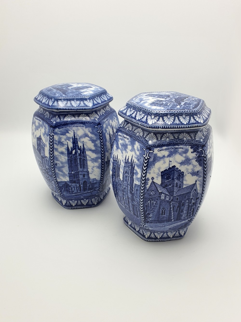 Lovely Pair of Large Antique Blue & White Ringtons Tea Cannisters – circa 1920