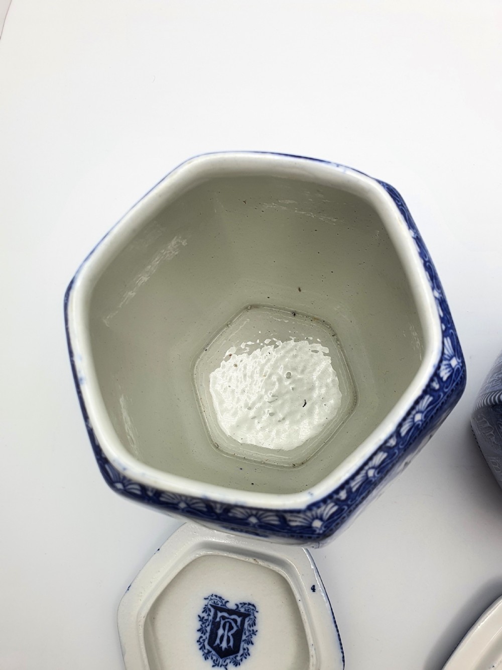 Lovely Pair of Large Antique Blue & White Ringtons Tea Cannisters – circa 1920 View V