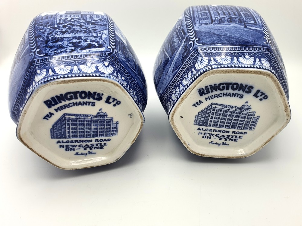 Lovely Pair of Large Antique Blue & White Ringtons Tea Cannisters – circa 1920 View IX