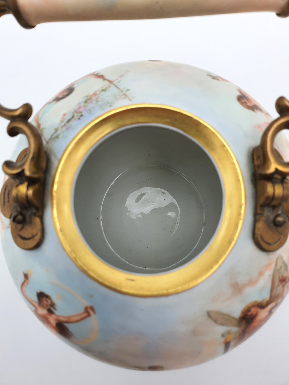 Wonderful Antique Continental Porcelain Kettle with Cherubs and Gilded Accents – circa 1900 View VIII