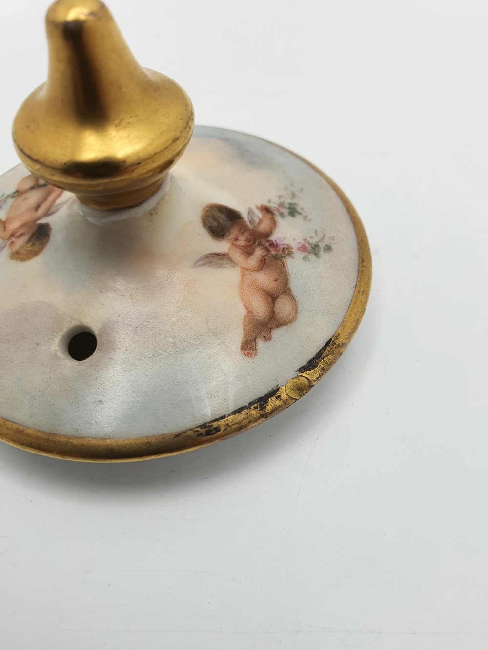Wonderful Antique Continental Porcelain Kettle with Cherubs and Gilded Accents – circa 1900 View X