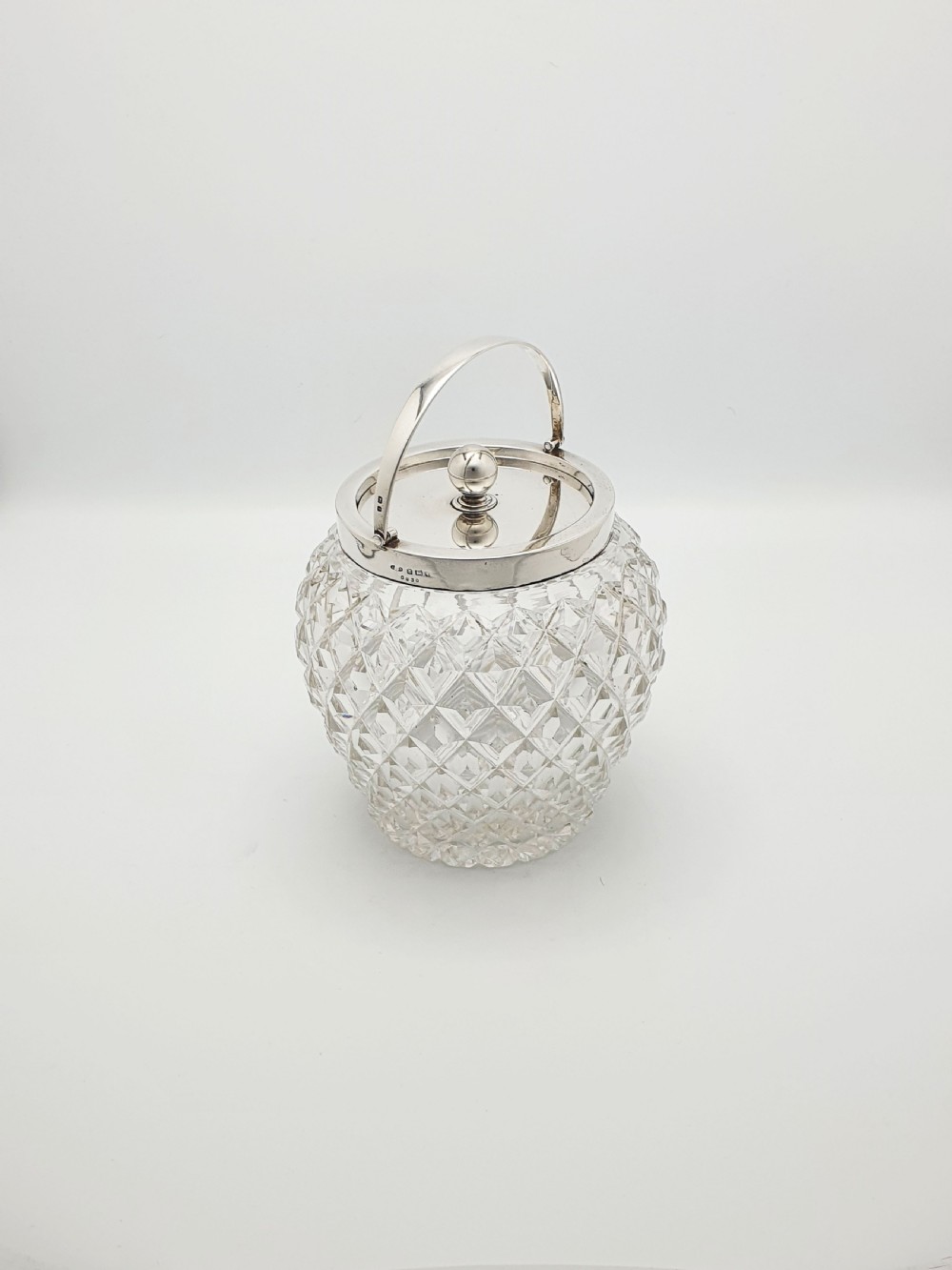 Lovely Antique Edwardian Silver Topped Cut Glass Biscuit Barrel - 1908