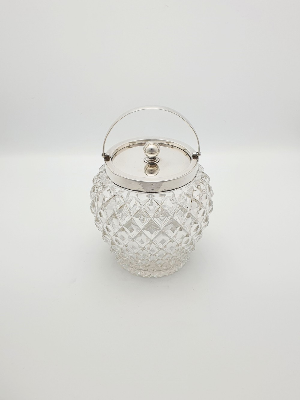 Lovely Antique Edwardian Silver Topped Cut Glass Biscuit Barrel - 1908 View III