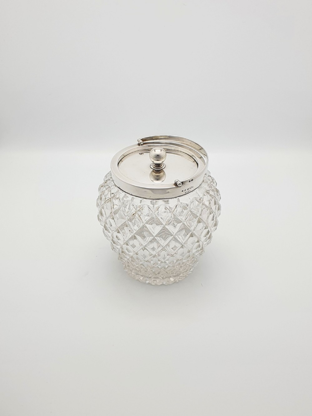 Lovely Antique Edwardian Silver Topped Cut Glass Biscuit Barrel - 1908 View IV