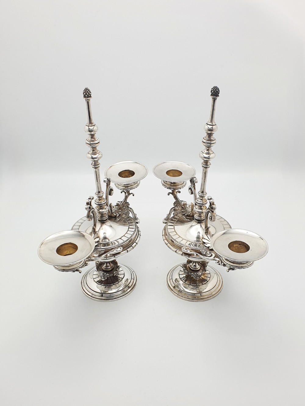 Pair of French Antique Victorian Neoclassical Revival Silver-Plated Candelabra – circa 1890 View II
