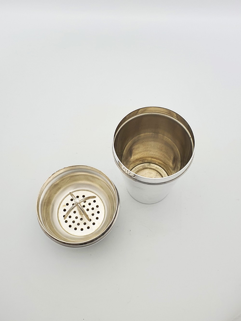 Art Deco Silver-Plated Cocktail Shaker with Built in Ice Breaker – circa 1920’s View IV