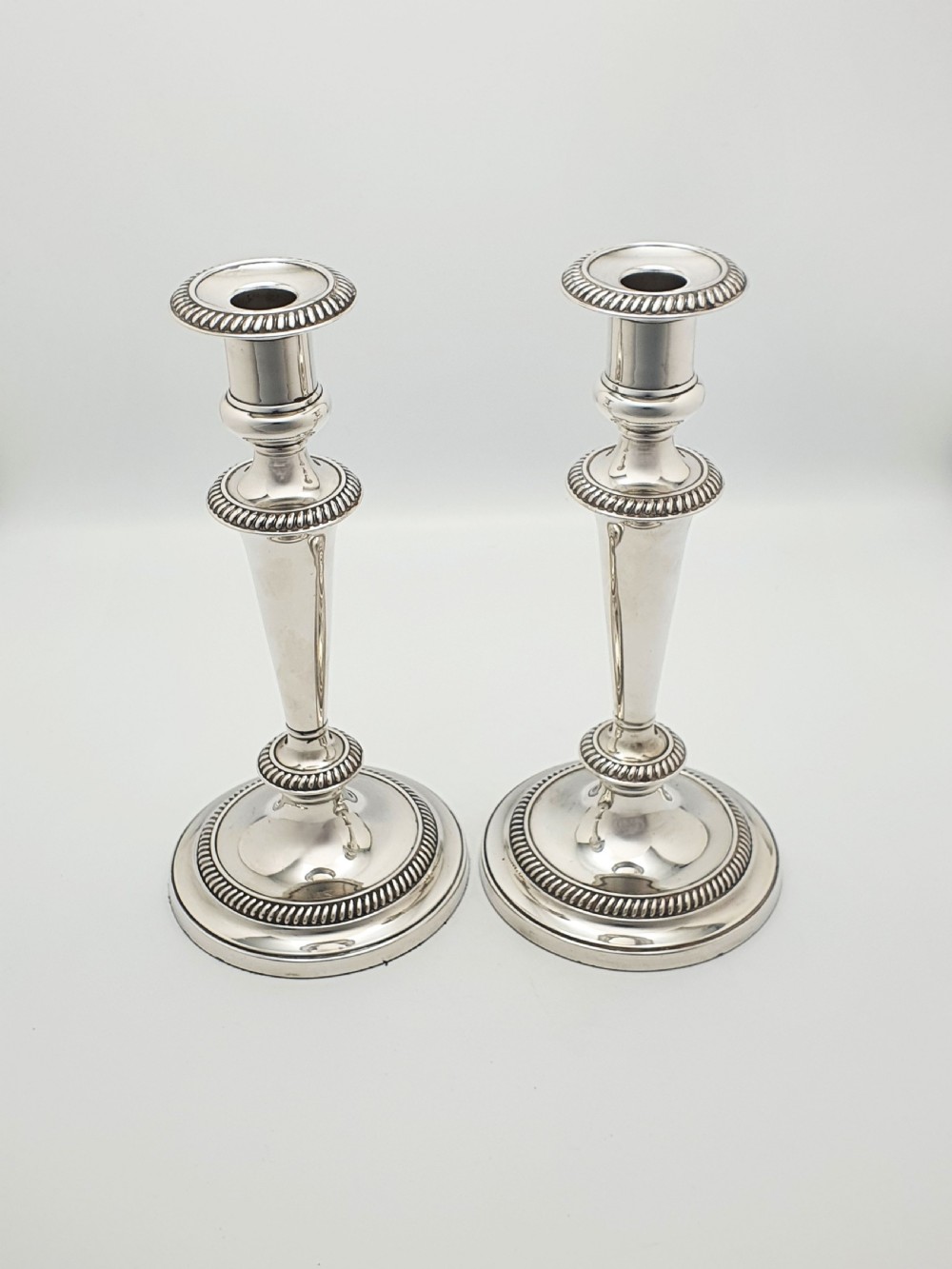 Nice Pair of Antique Silver-Plated Neoclassical Style Candlesticks – circa 1920 View II
