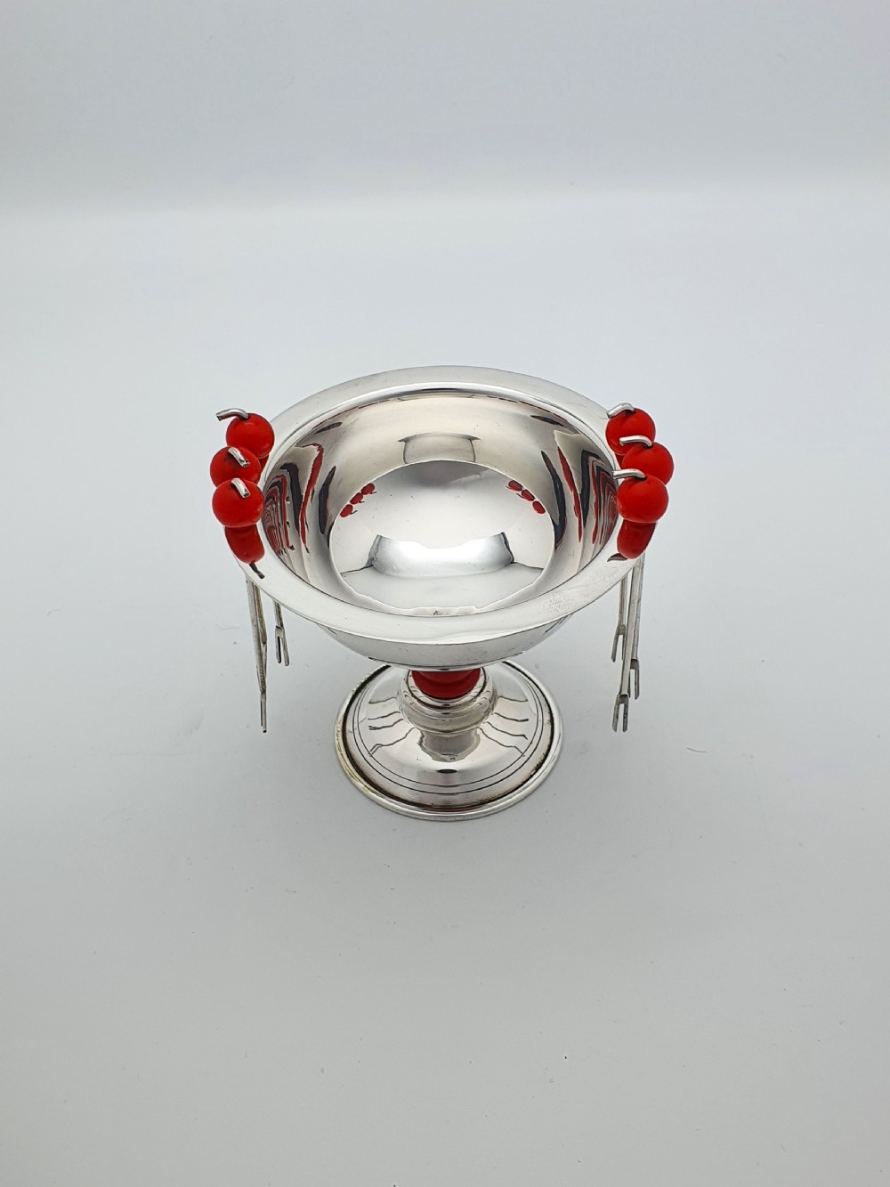 Charming Mid-Century Silver-Plated Cocktail Pick Set with Cherry Red Accents – circa 1950 View II