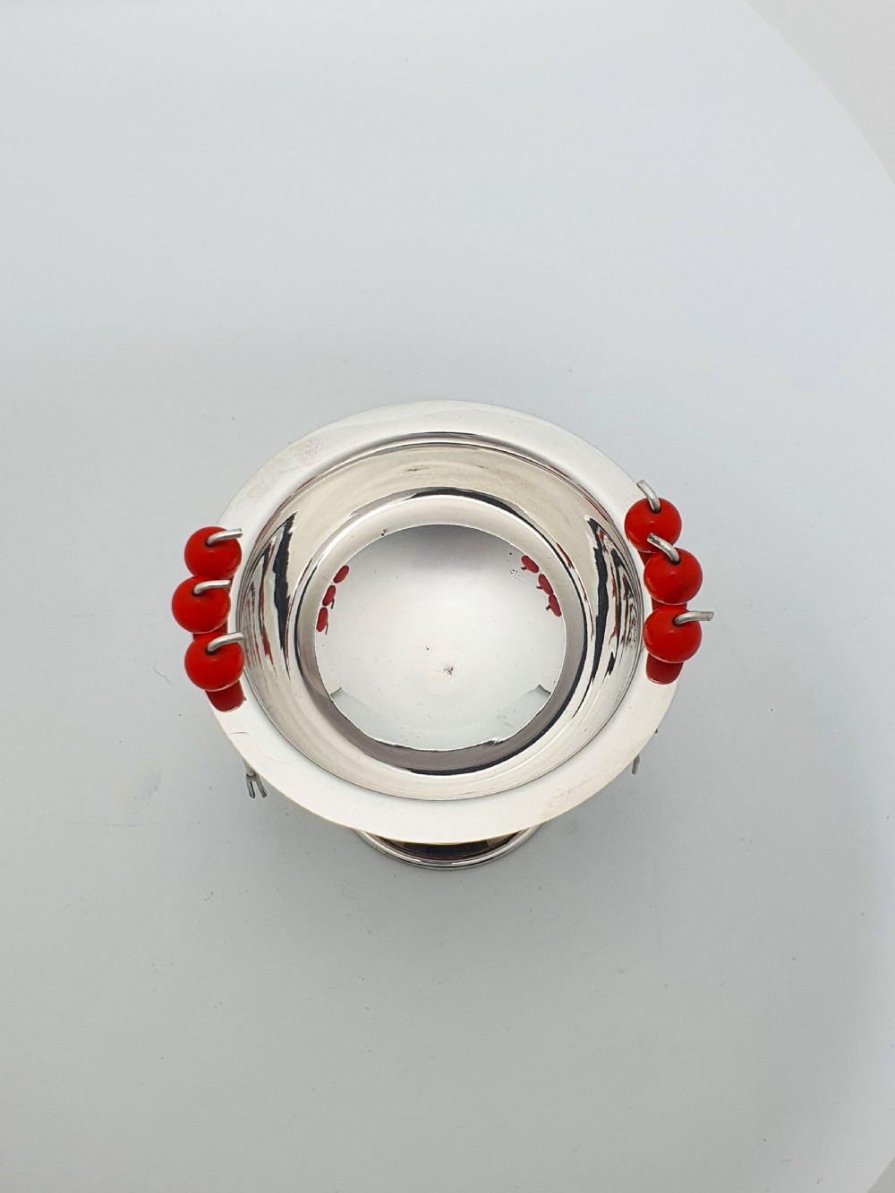 Charming Mid-Century Silver-Plated Cocktail Pick Set with Cherry Red Accents – circa 1950 View V