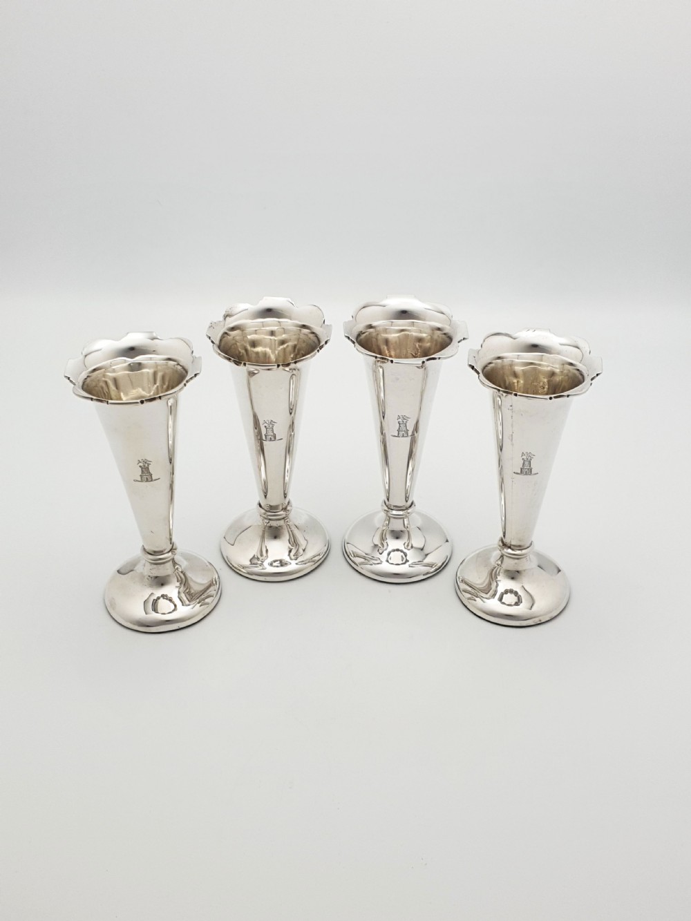 Stunning Set of Four Antique Edwardian Silver Bud Vases - 1908 View II