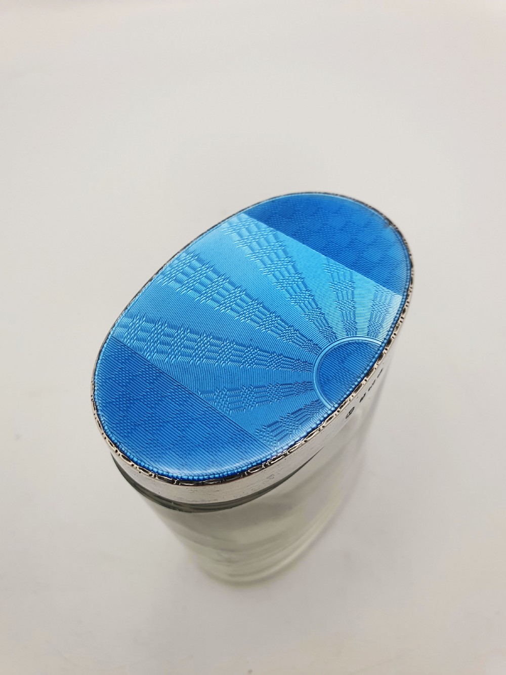 Wonderful Art Deco Silver and Guilloche Enamel Glass Vanity Jar - 1932 View III