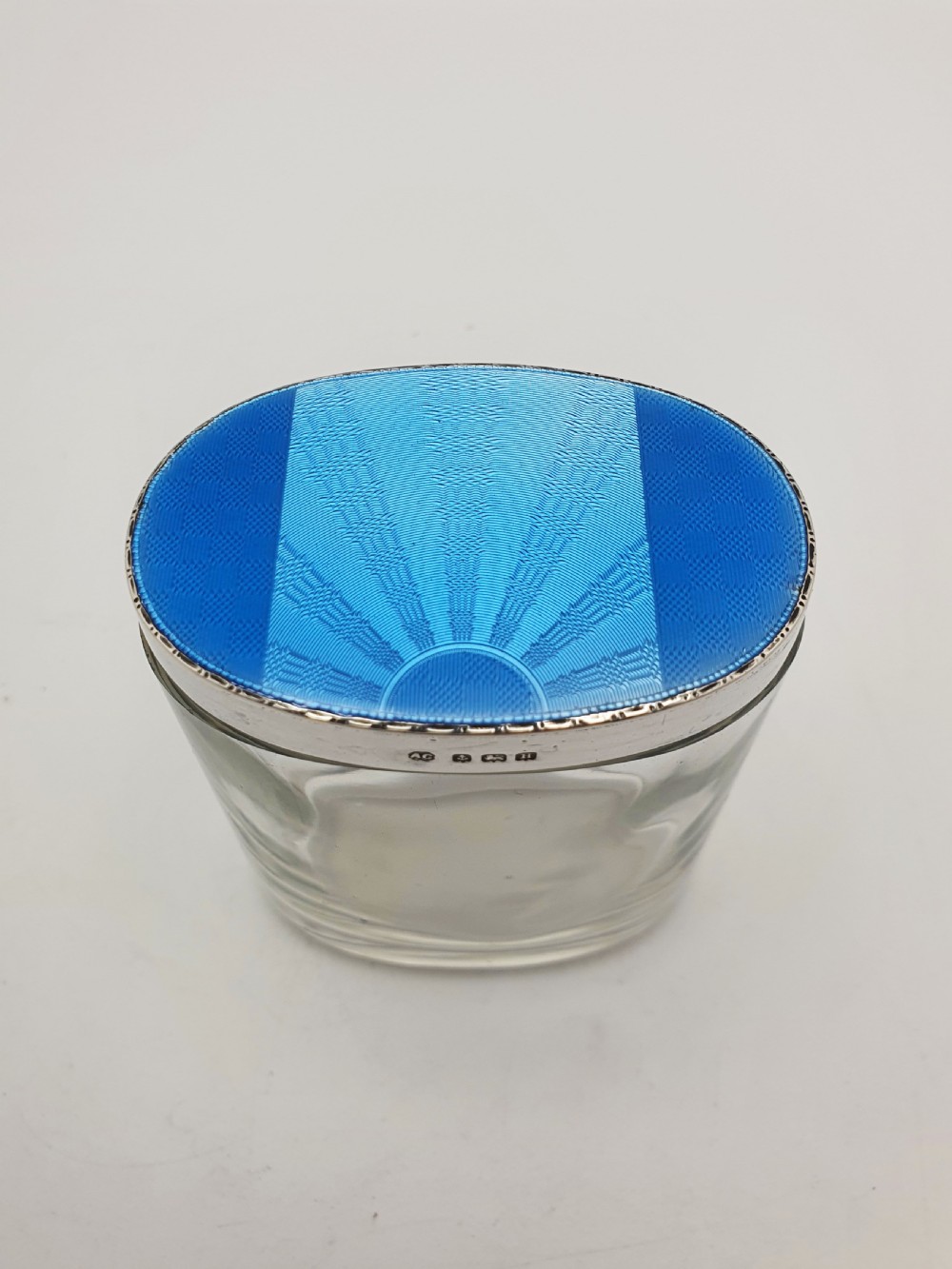 Wonderful Art Deco Silver and Guilloche Enamel Glass Vanity Jar - 1932 View VI