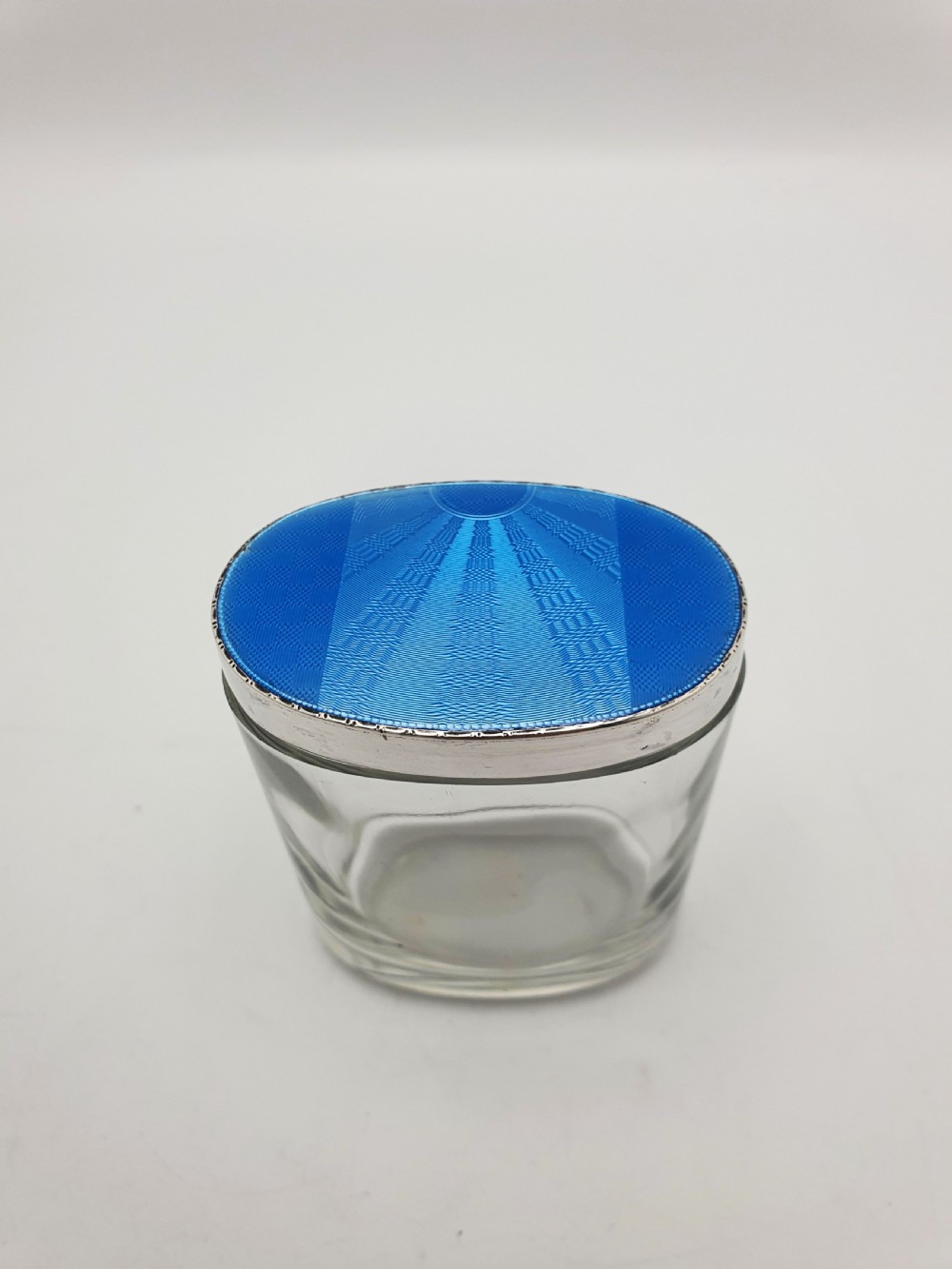 Wonderful Art Deco Silver and Guilloche Enamel Glass Vanity Jar - 1932 View X