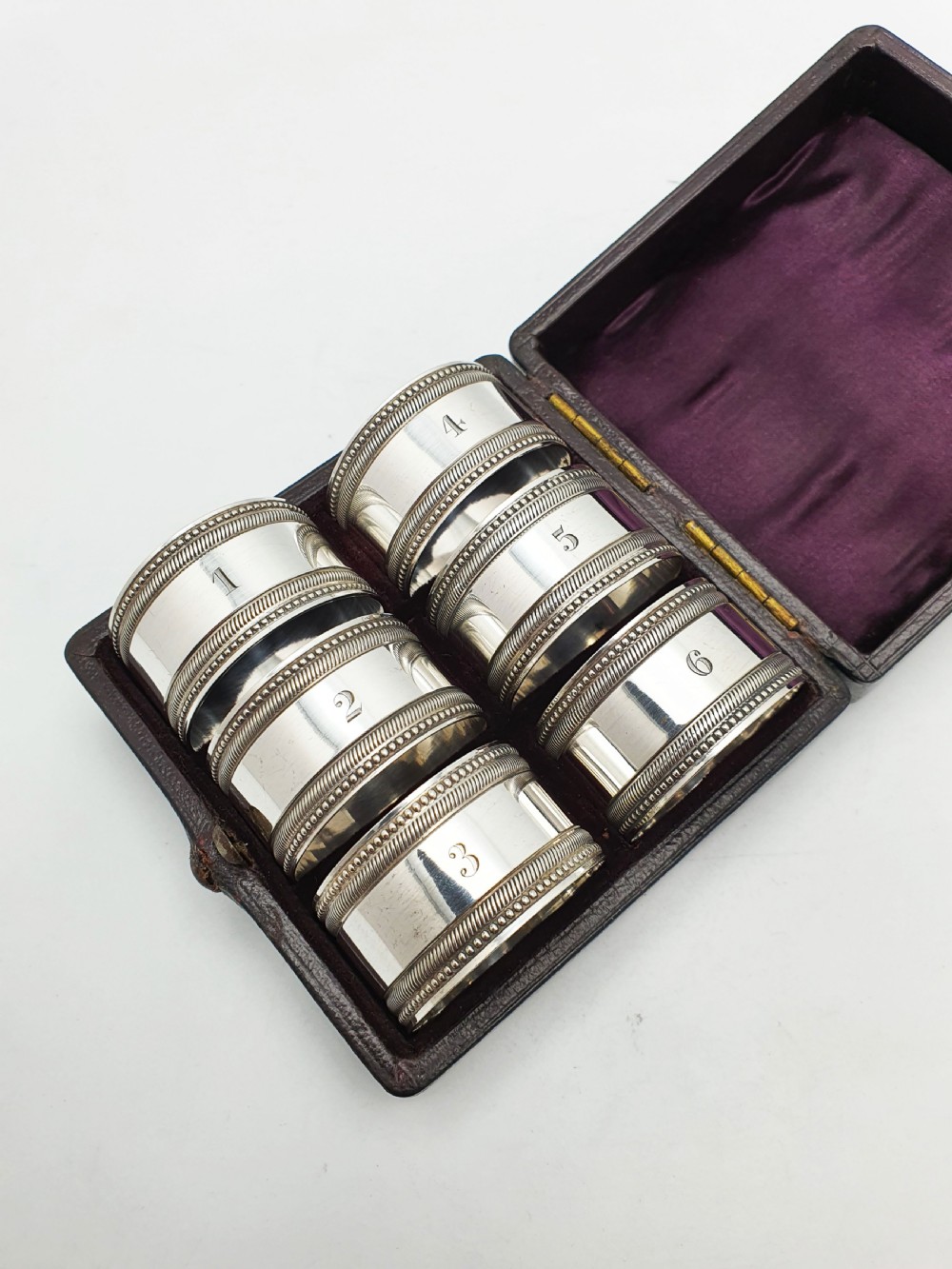 Charming Set of Six Antique Numbered Silver-Plated Napkin Rings – circa 1905 View II