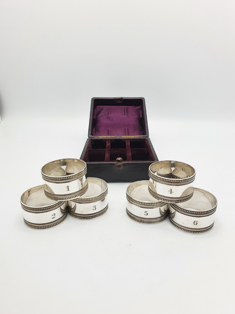 Charming Set of Six Antique Numbered Silver-Plated Napkin Rings – circa 1905 View III