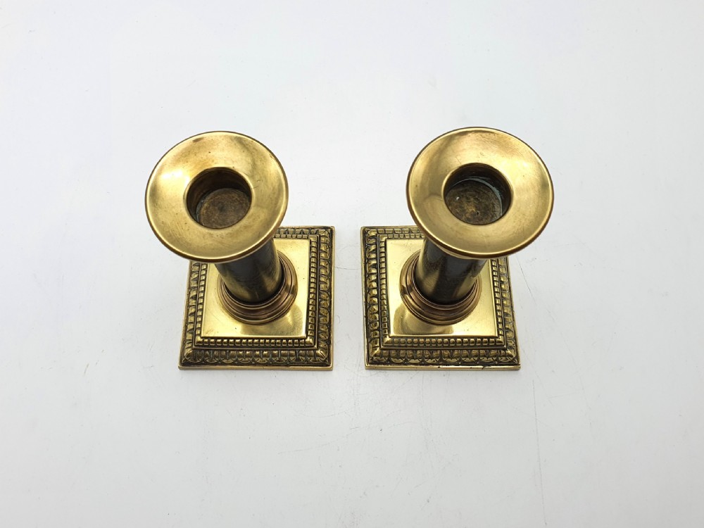 Gorgeous Pair of French Brass and Stone Candlesticks - circa 1870 View II