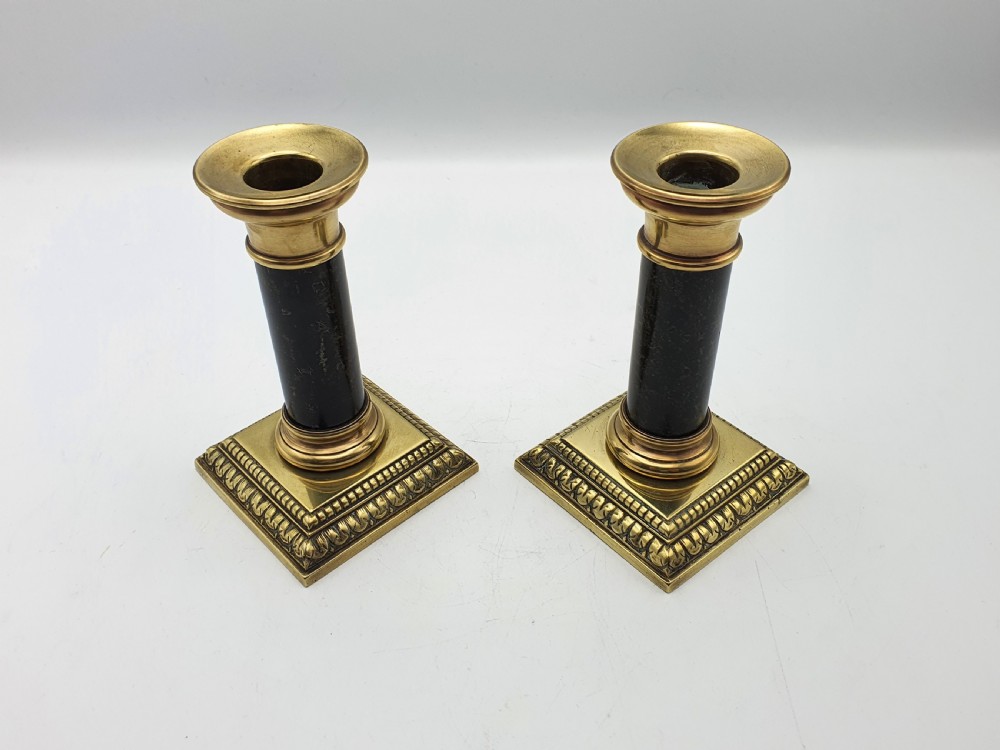 Gorgeous Pair of French Brass and Stone Candlesticks - circa 1870 View III
