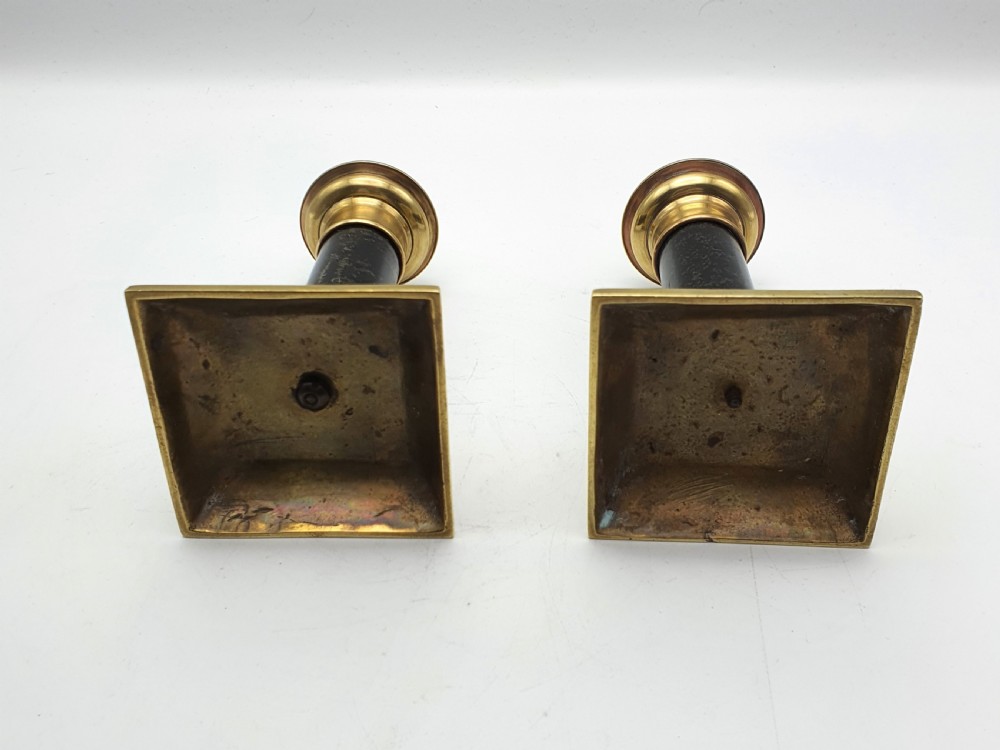 Gorgeous Pair of French Brass and Stone Candlesticks - circa 1870 View V