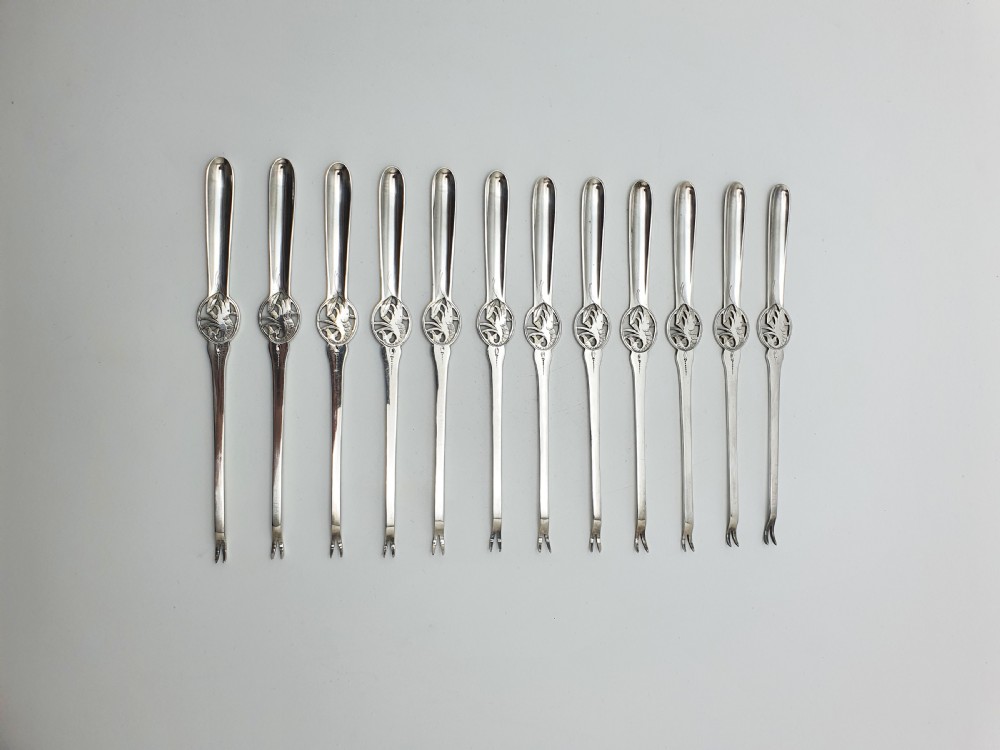 Unusual Set of 12 Edwardian Silver-Plated Lobster Picks – circa 1905 View II
