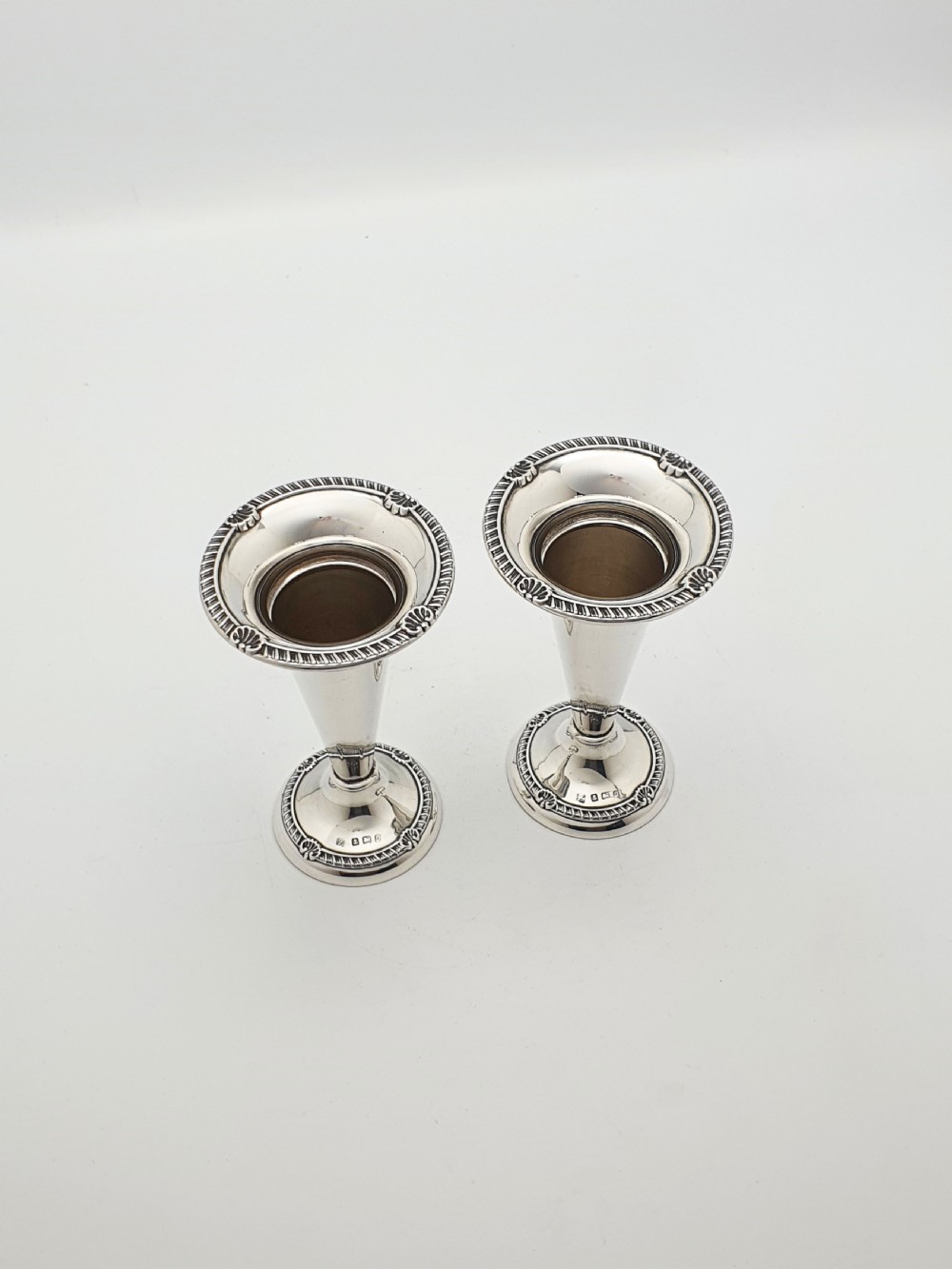 Lovely Pair of Antique Georgian Revival Sterling Silver Trumpet Vases - 1915 View II