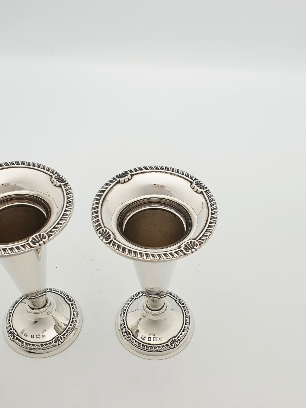 Lovely Pair of Antique Georgian Revival Sterling Silver Trumpet Vases - 1915 View III