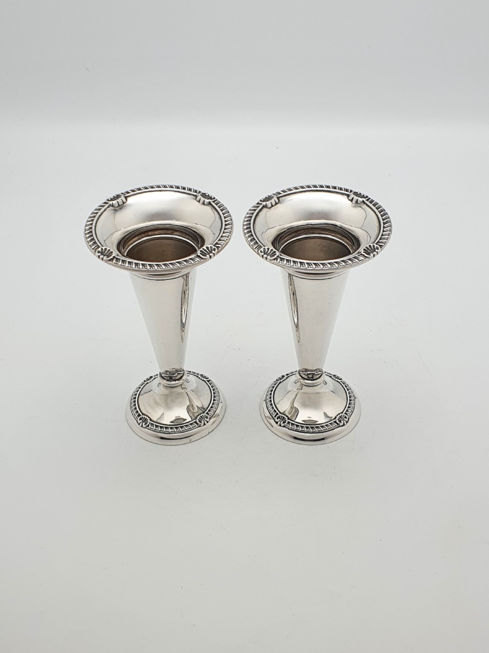 Lovely Pair of Antique Georgian Revival Sterling Silver Trumpet Vases - 1915 View VI