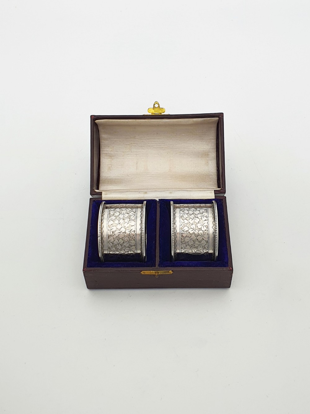 Pair of Antique Victorian Sterling Silver Napkin Rings in Fitted Case - 1890