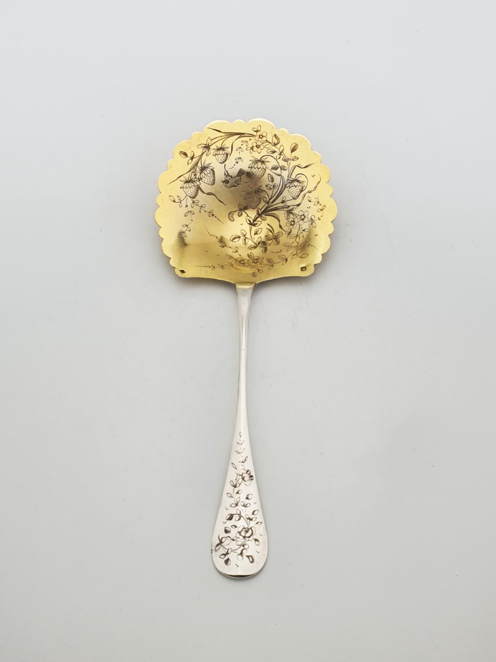 Gorgeous Large Antique French Gilt Silver Strawberry Spoon – circa 1900 View II