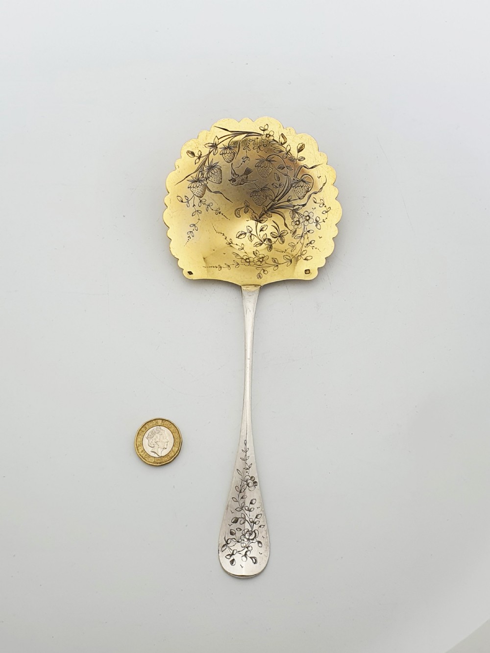 Gorgeous Large Antique French Gilt Silver Strawberry Spoon – circa 1900 View VI