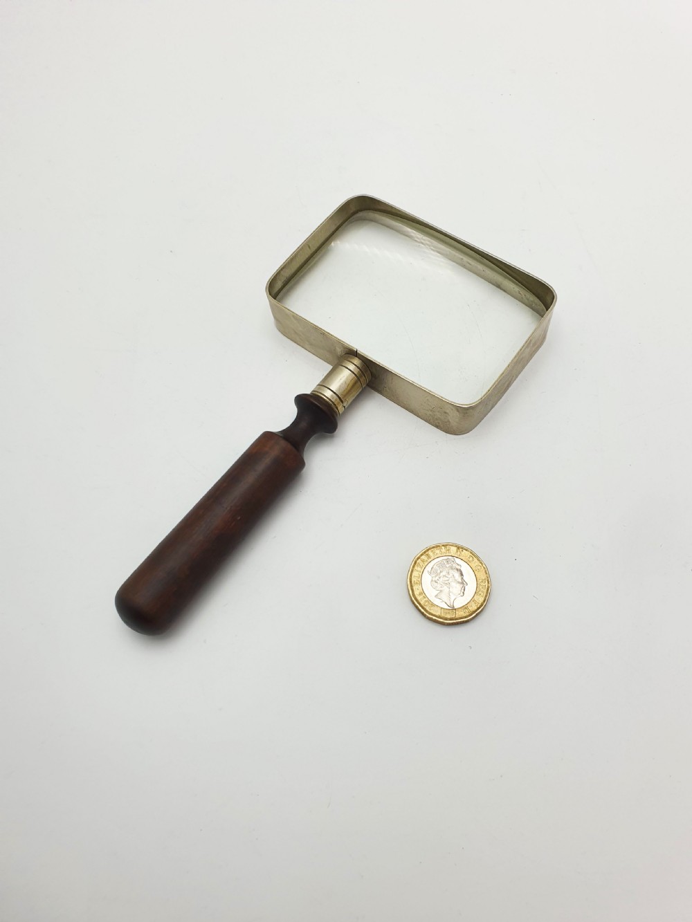 Handsome Antique Rectangular Magnifying Glass with Wooden Handle – circa 1910 View IV