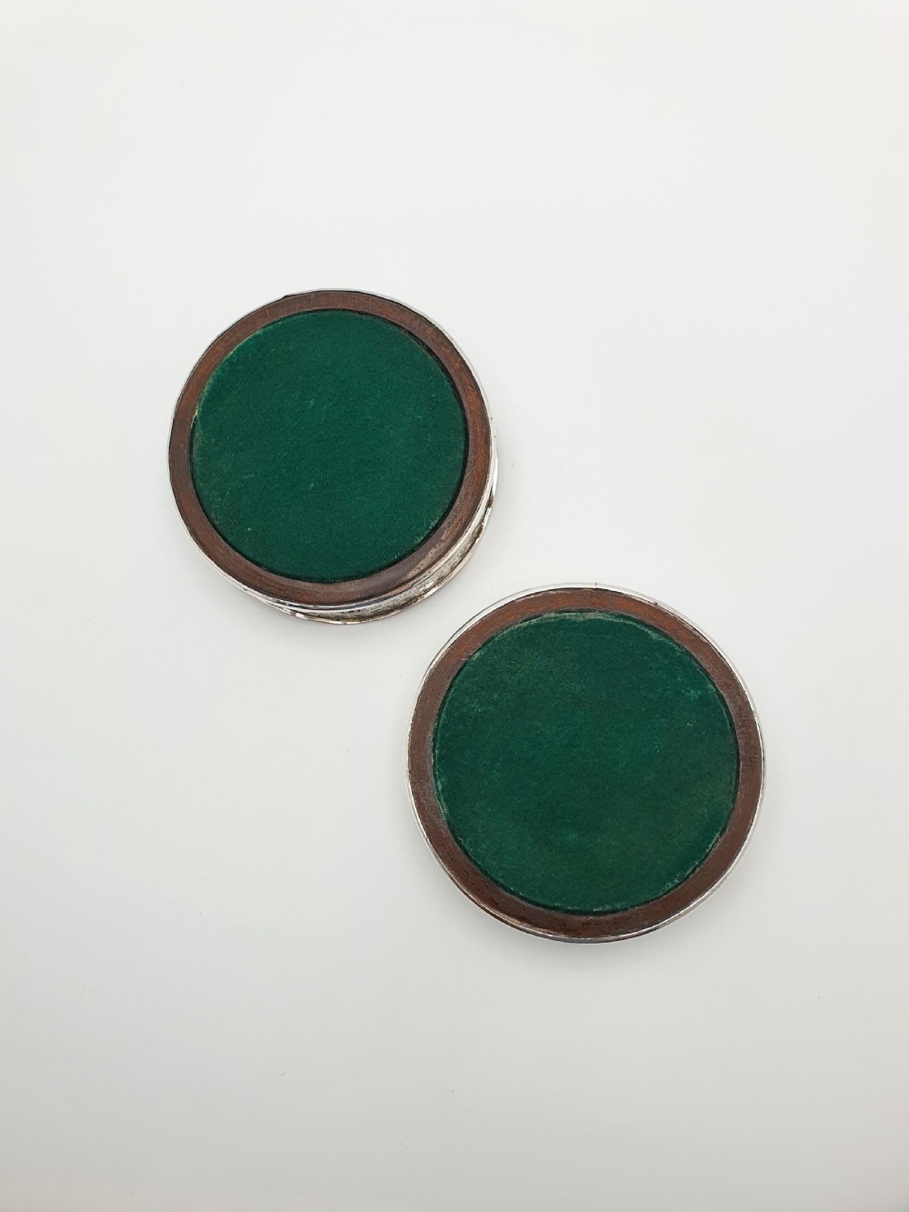 Lovely Pair of Antique Edwardian Silver Plate & Mahogany Wine Coasters – circa 1905 View VI