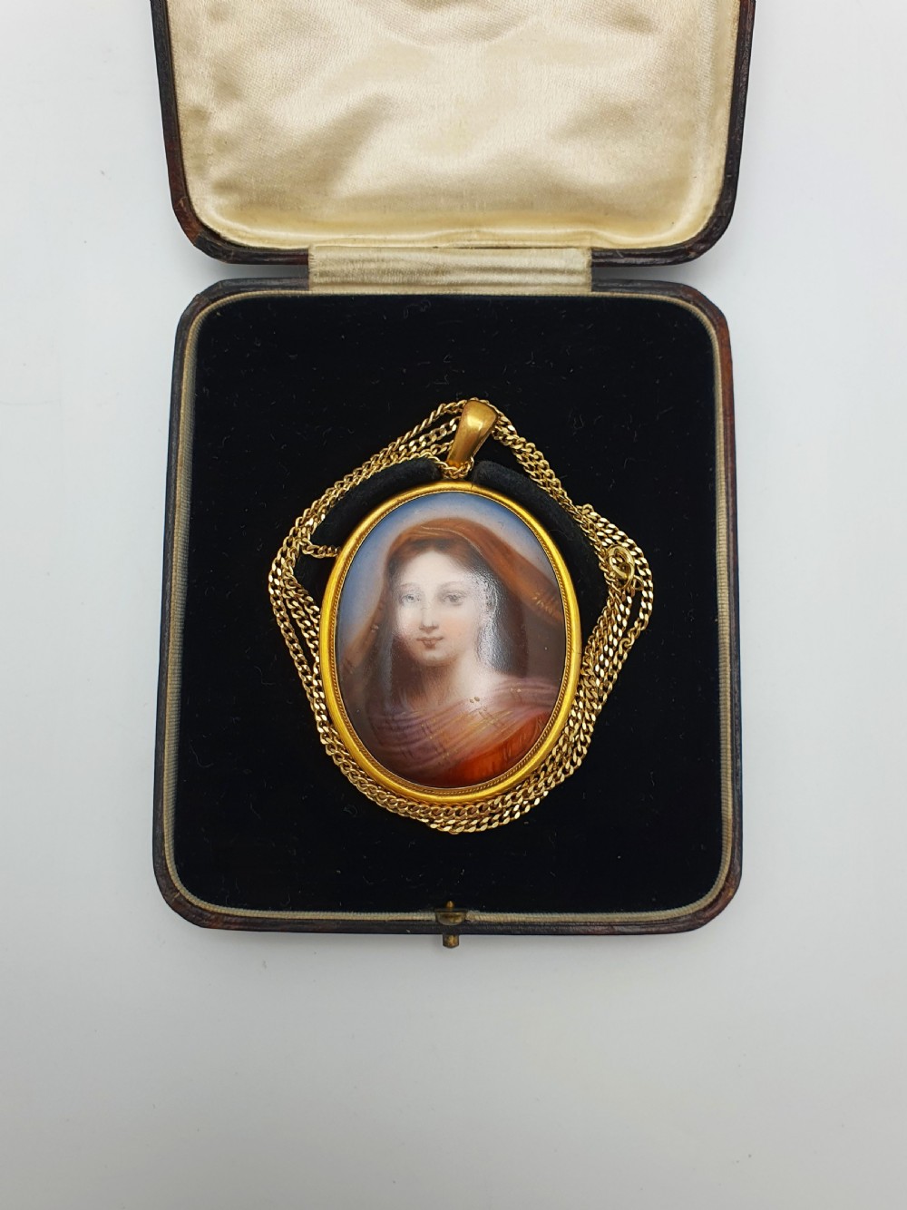 Lovely Antique Continental Portrait Pendant Necklace – circa 1900 View II