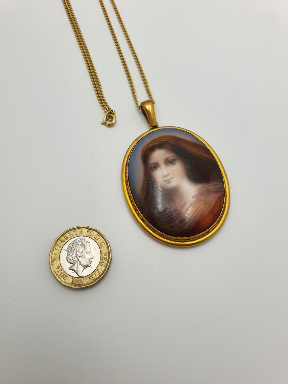 Lovely Antique Continental Portrait Pendant Necklace – circa 1900 View III