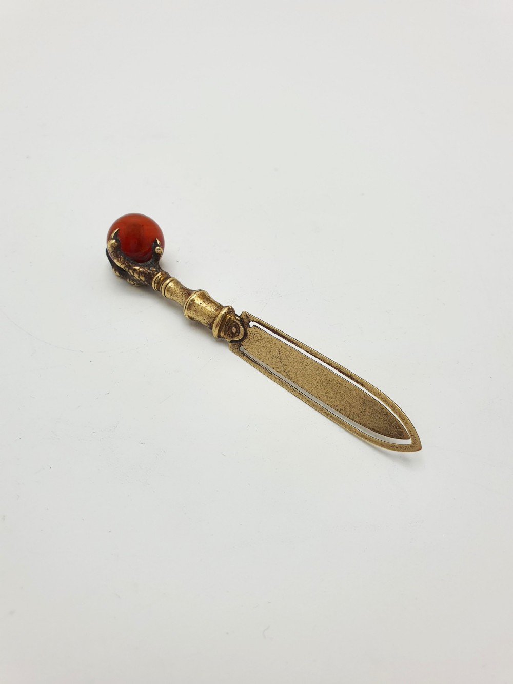 Nice Antique Victorian Brass Page Marker with Claw and Red Agate Finial – circa 1890