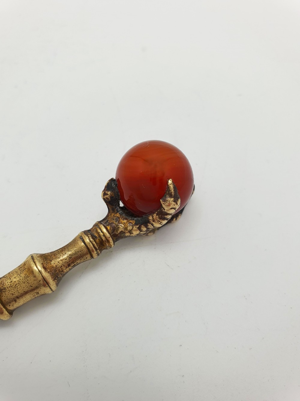 Nice Antique Victorian Brass Page Marker with Claw and Red Agate Finial – circa 1890 View II
