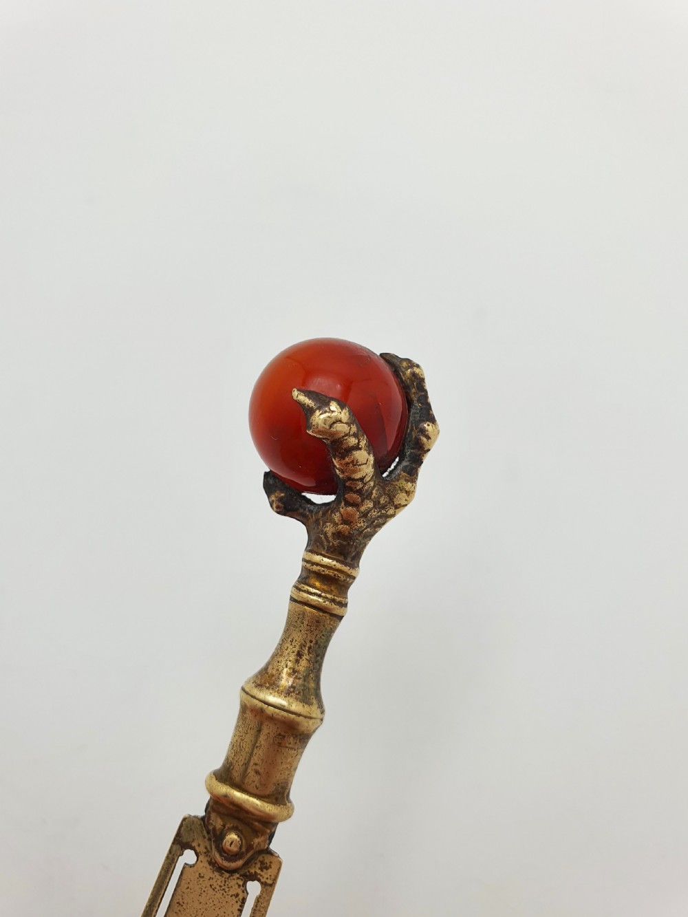 Nice Antique Victorian Brass Page Marker with Claw and Red Agate Finial – circa 1890 View IV