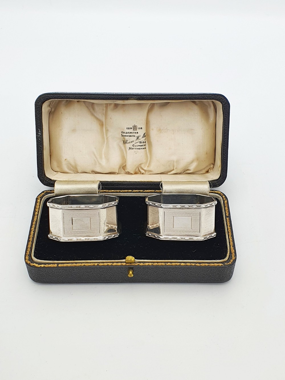 Unusual Pair of Art Deco Sterling Silver Napkin Rings - 1938 View II