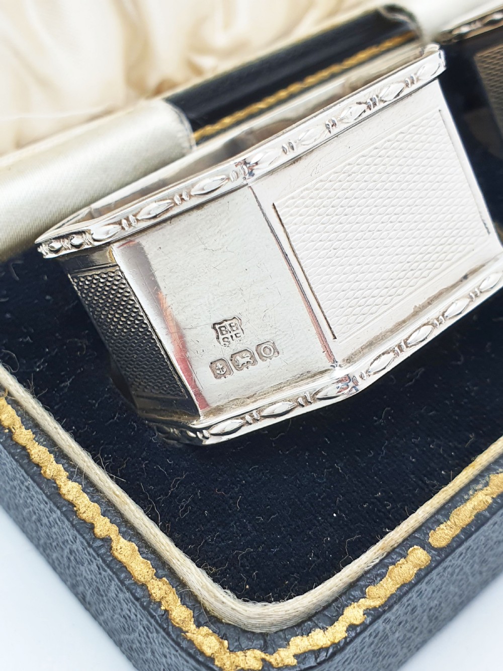 Unusual Pair of Art Deco Sterling Silver Napkin Rings - 1938 View III
