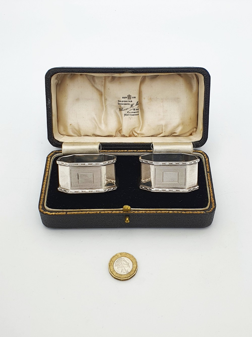 Unusual Pair of Art Deco Sterling Silver Napkin Rings - 1938 View V