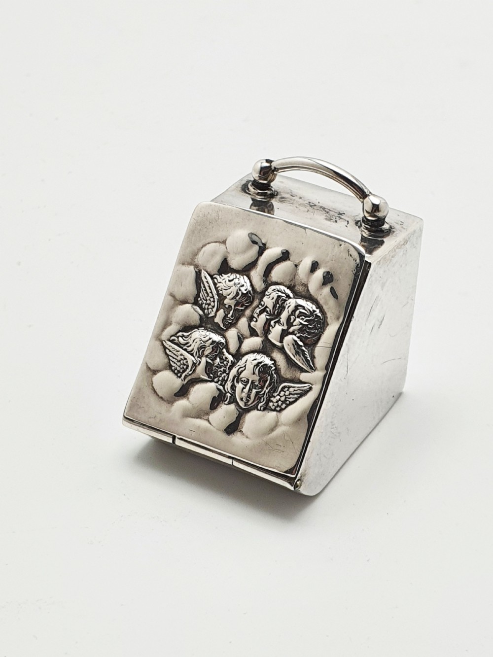 Rare and Fabulous Antique Sterling Silver Cherub Ring Box - 1905