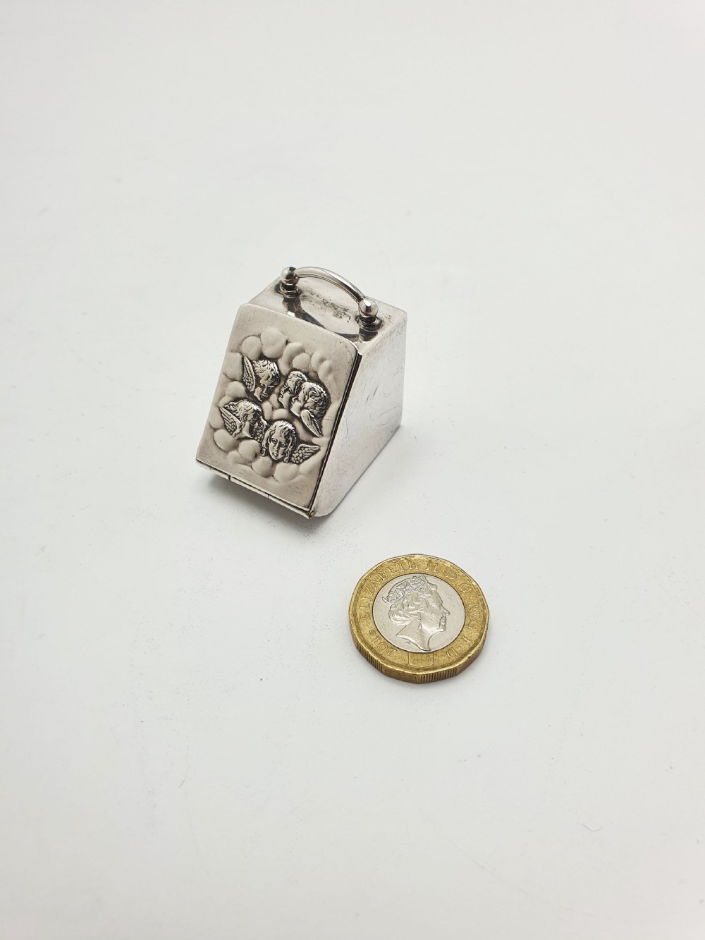 Rare and Fabulous Antique Sterling Silver Cherub Ring Box - 1905 View VII