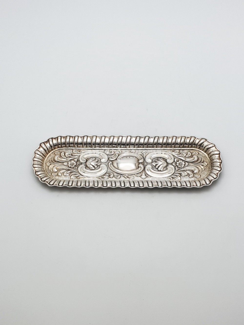 Small Antique Sterling Silver Rococo Revival Oblong Tray - 1902 View II