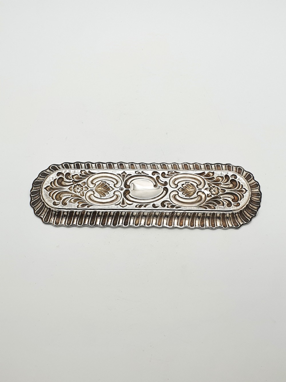 Small Antique Sterling Silver Rococo Revival Oblong Tray - 1902 View III
