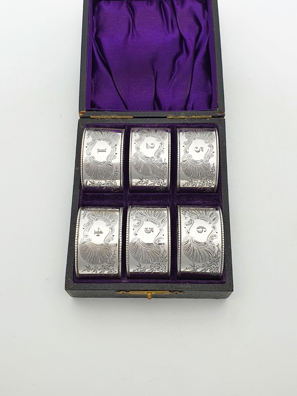 Boxed Set of 6 Antique Victorian Silver-Plated Numbered Napkin Rings – circa 1890 View II