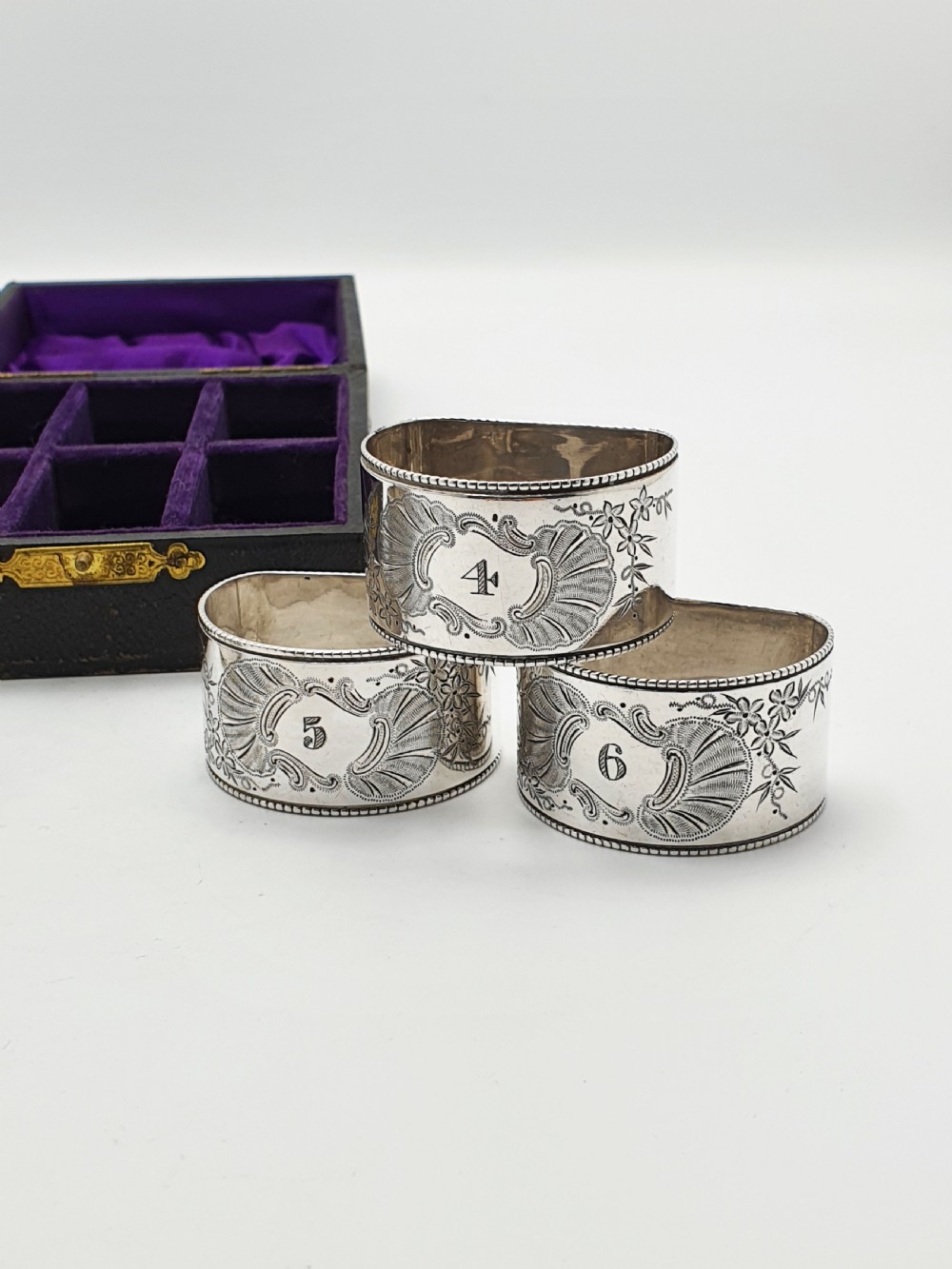 Boxed Set of 6 Antique Victorian Silver-Plated Numbered Napkin Rings – circa 1890 View IV