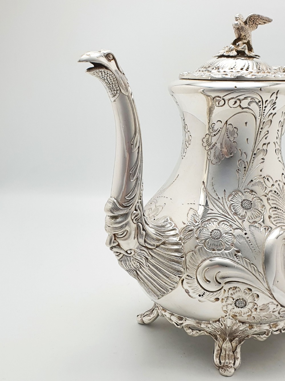 Ornate Antique Four-Piece Tea Set with Stunning Figural Detailing – circa 1920 View XI